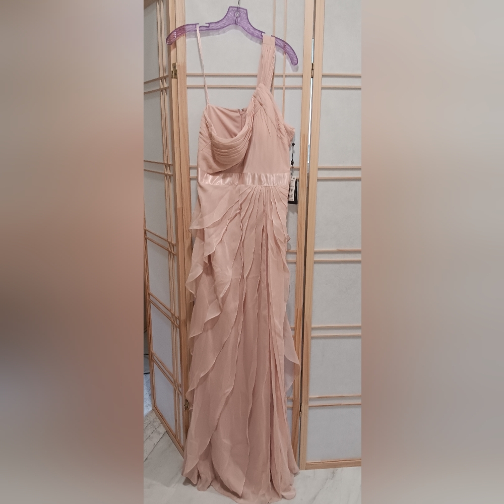 Elegant Peach One Shoulder Ruffled Gown